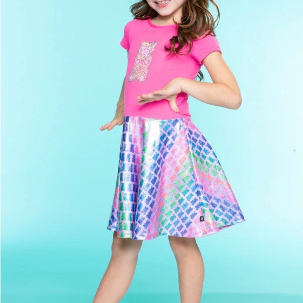 Super Soft Glitter Gummy Bear Short Sleeve Skater Dress